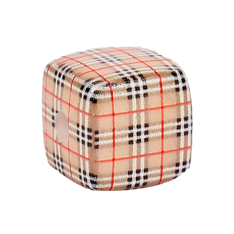 Burberry Style Printed Acrylic Square Beads 14mm 40pcs 4