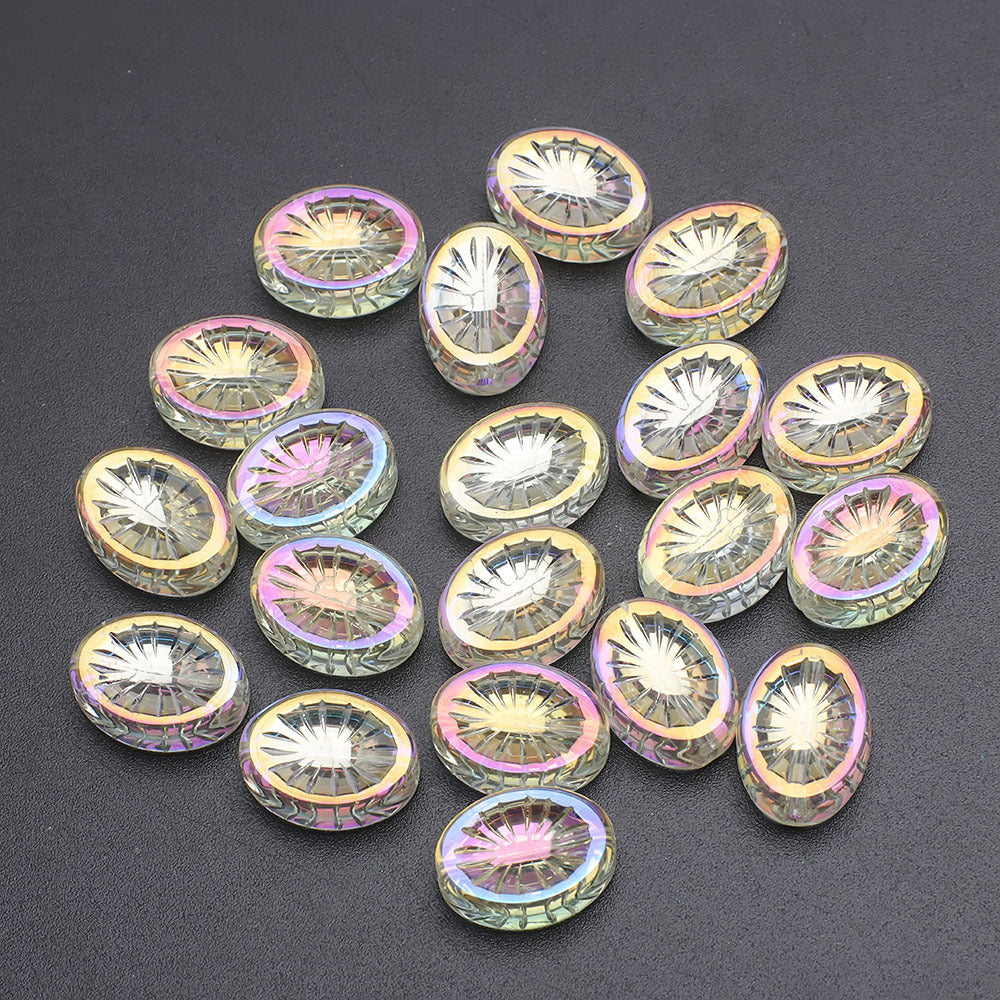 Electroplated Elliptical Flower Glass Beads 10x14mm Kiwi 20pcs 15