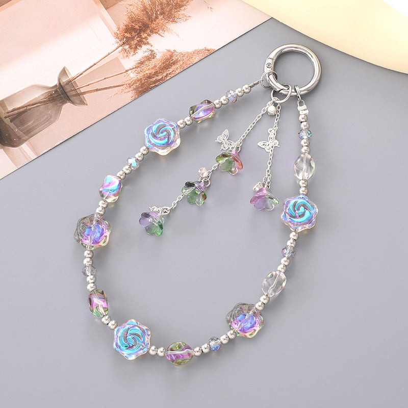 Iridescent Rose Beaded Acrylic Phone Keychain 16cm 1pc 3