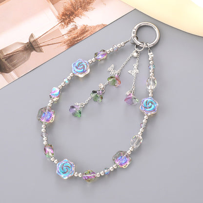 Iridescent Rose Beaded Acrylic Phone Keychain 16cm 1pc 3