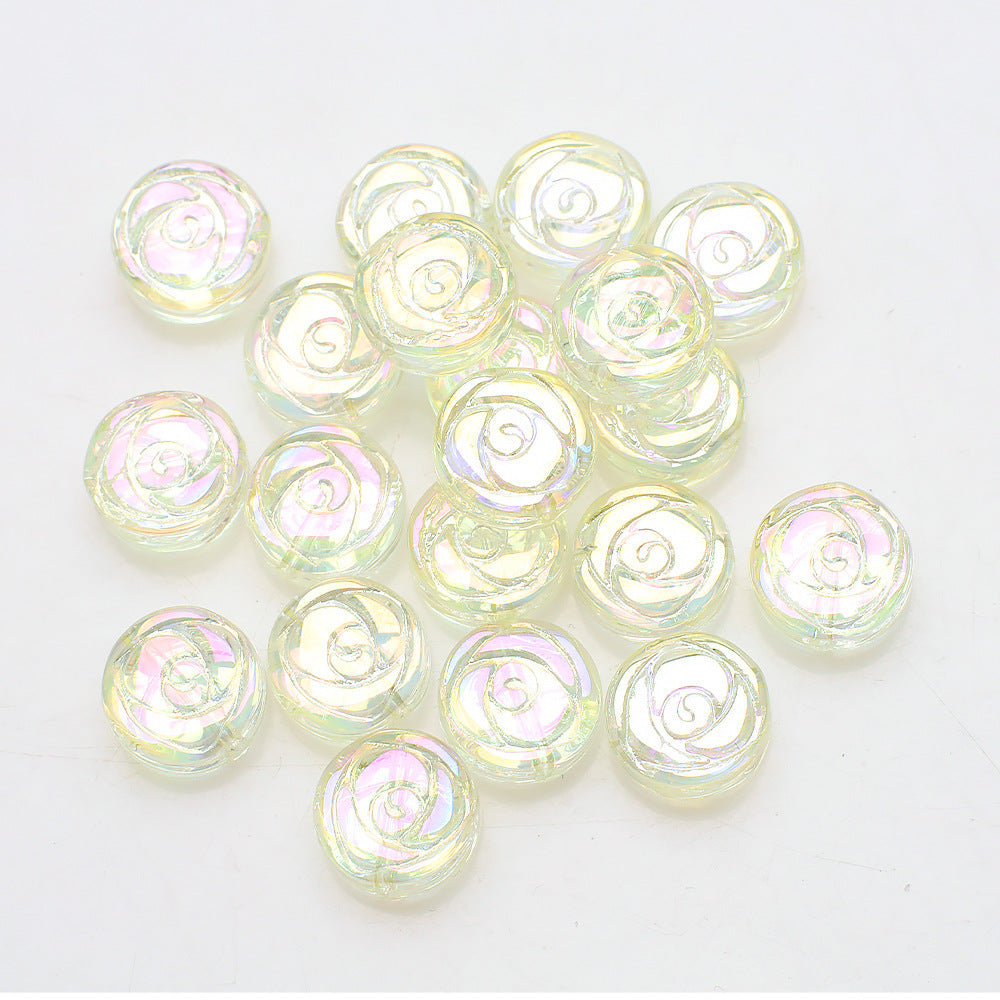 Rose Plated Glass Beads 10mm Glossy Spiral Floral Design 30pcs 11
