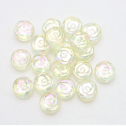 Rose Plated Glass Beads 10mm Glossy Spiral Floral Design 30pcs 11