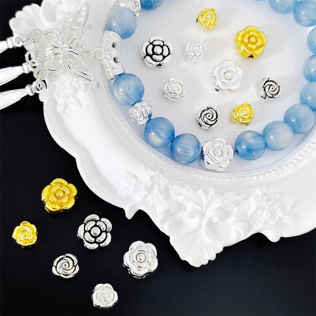 Rose Flat Metal Beads 6mm 9mm Vintage Alloy 100pcs