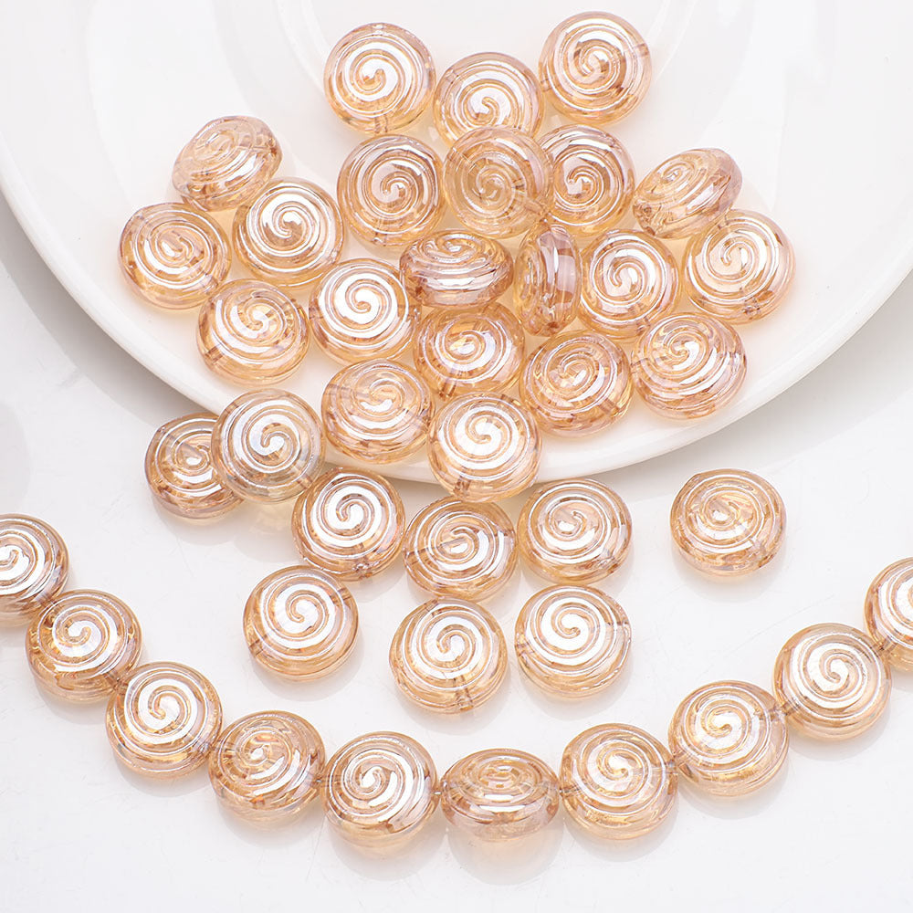 Electroplated Flat Spiral Glass Beads 12mm Metallic Iridescent 30pcs 8