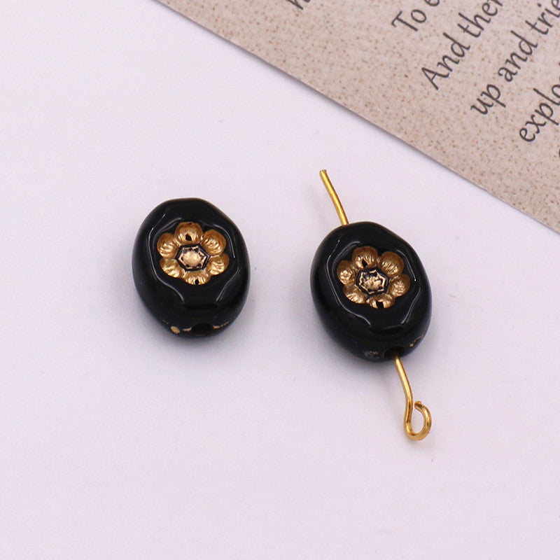 Transparent Vintage Gilded Engraved Oval Acrylic Beads 11x14mm 20pcs 6