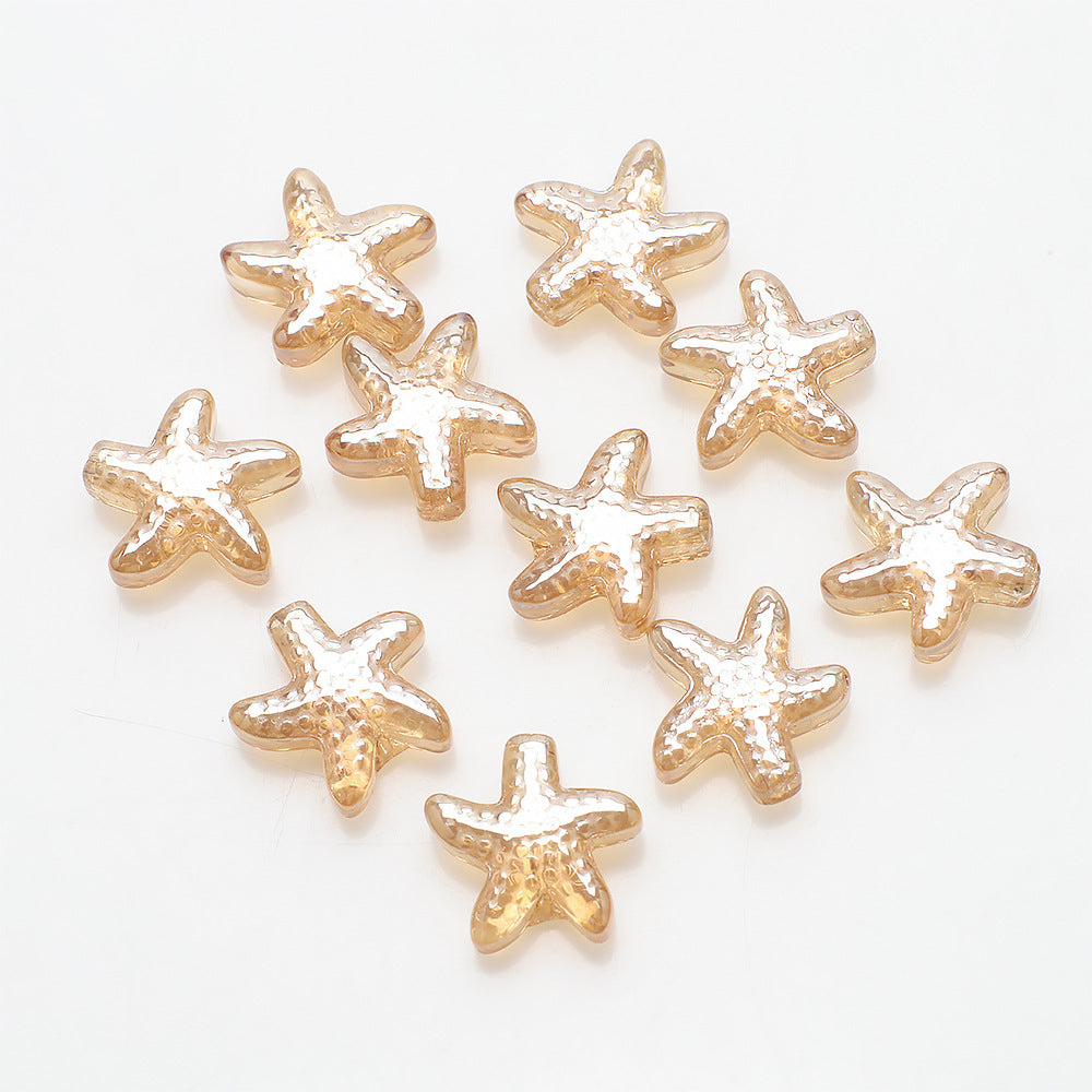 Electroplated Starfish Glass Beads 13-14mm Transparent 30pcs 12