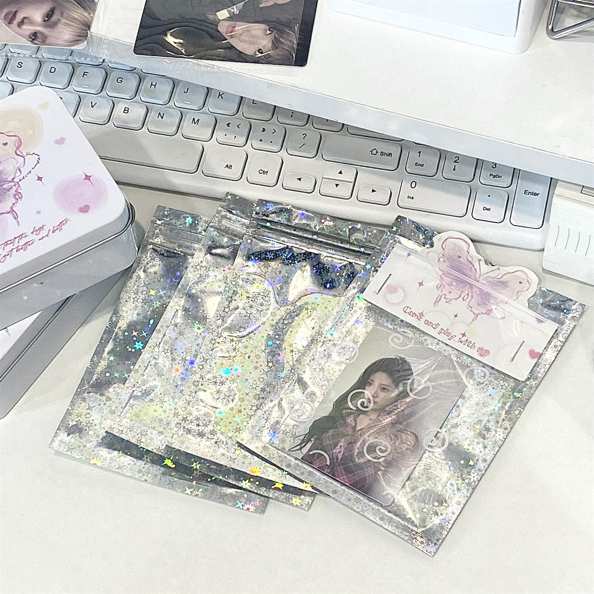 Holographic Star Pattern Aluminum Film Zip Lock Plastic Bags 50pcs 10x15cm 3