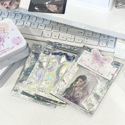Holographic Star Pattern Aluminum Film Zip Lock Plastic Bags 50pcs 10x15cm 3