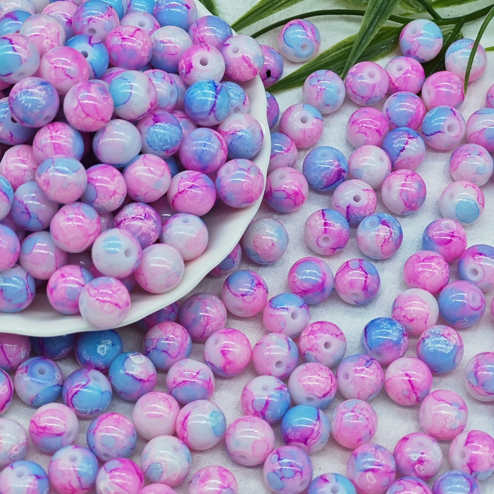 Antique Imitation Ceramic Splash Ink Round Glass Beads 10mm 100pcs 14