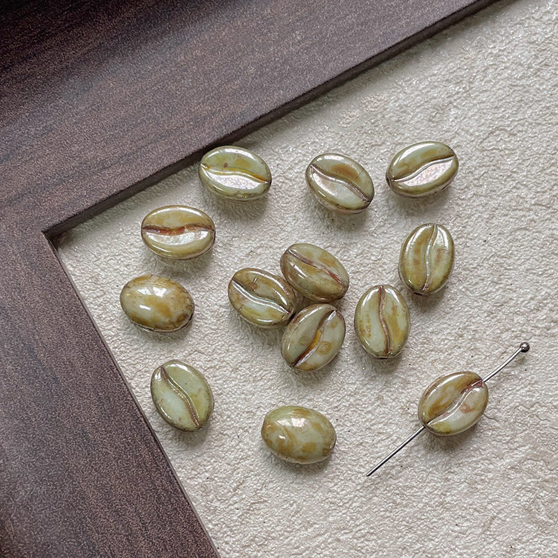 Vintage Czech Coffee Bean Lampwork Glass Beads 8x11mm 10pcs 7