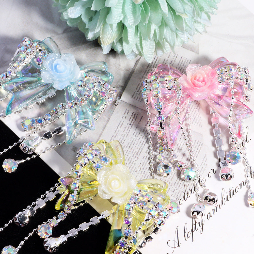 Fancy Tassel Rose Bow Acrylic Beads 40mm Rhinestone 3pcs 4