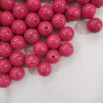Printed Bubblegum Beads 20mm Dragon Fruit Pattern Rose Red 10pcs