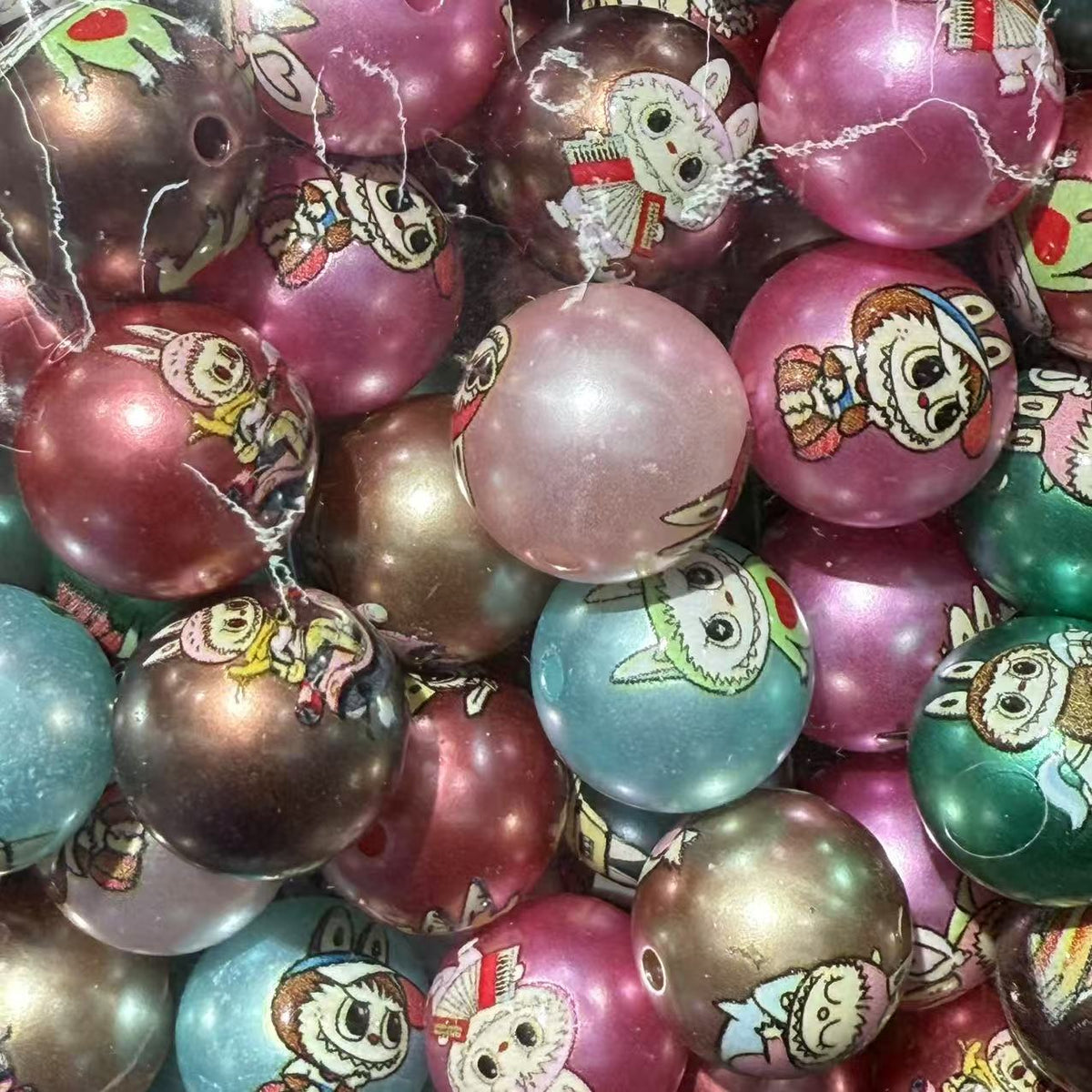 Pearl Round Acrylic Beads 16mm Labub Printed Mixed Colors 100pcs 6