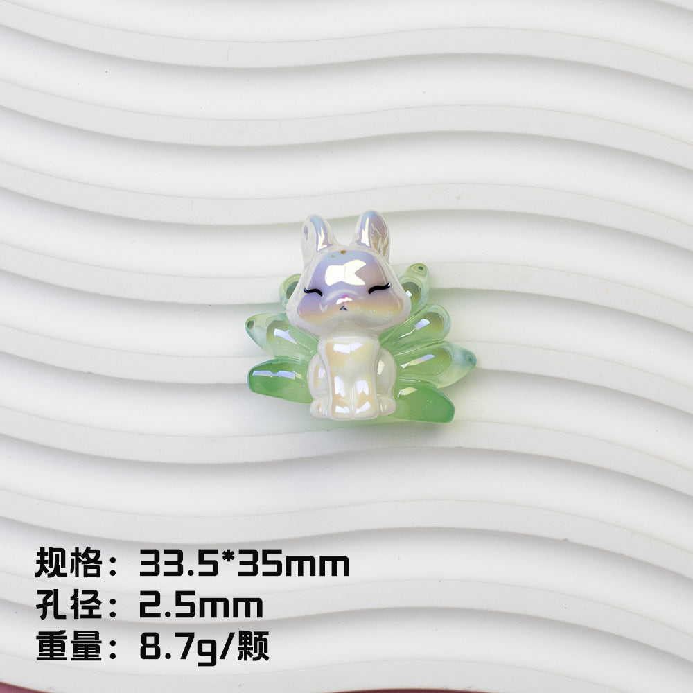 Nine Tailed Fox Resin Beads Glossy White Pastel Tails 8pcs 8