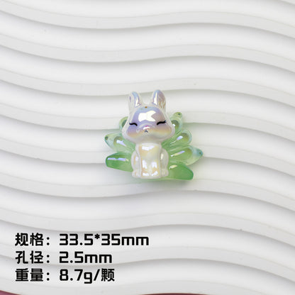 Nine Tailed Fox Resin Beads Glossy White Pastel Tails 8pcs 8