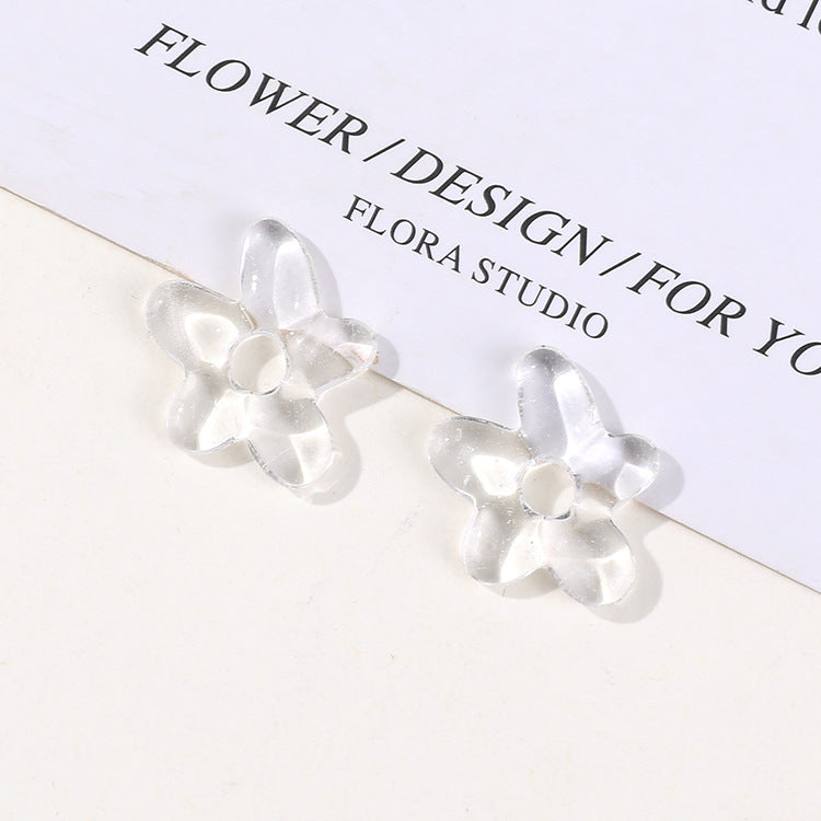 Lampwork Glass Beads Irregular Five Petal Flower Transparent 19mm 3pcs 7