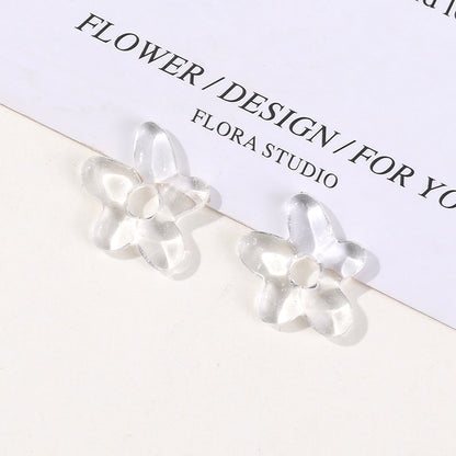 Lampwork Glass Beads Irregular Five Petal Flower Transparent 19mm 3pcs 7