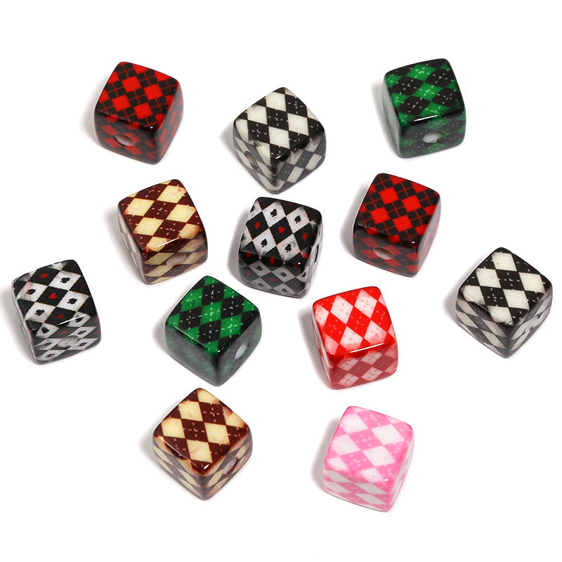 Vintage Rhombus Grid Acrylic Square Beads 14mm Glossy Retro 50pcs 5