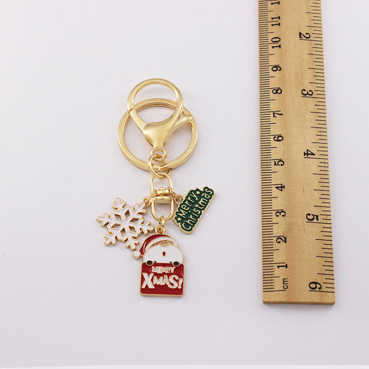 Alloy Christmas Santa Claus Snowflake Keychain Polished Gold Tone 5