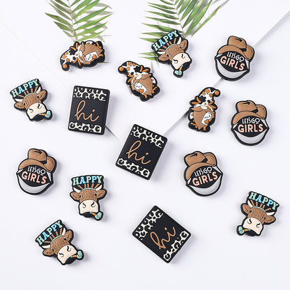 Silicone Focal Beads Cowboy Hat Happy Text Denim 20pcs 3