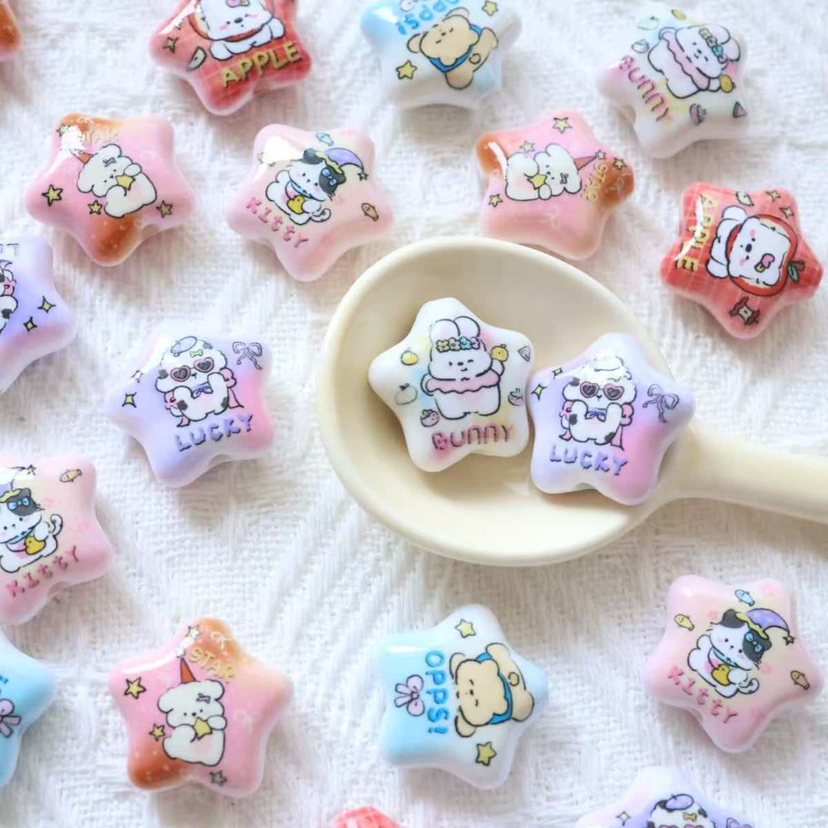 Animal Printed Star Acrylic Beads 26mm Pastel Colors 20pcs 4