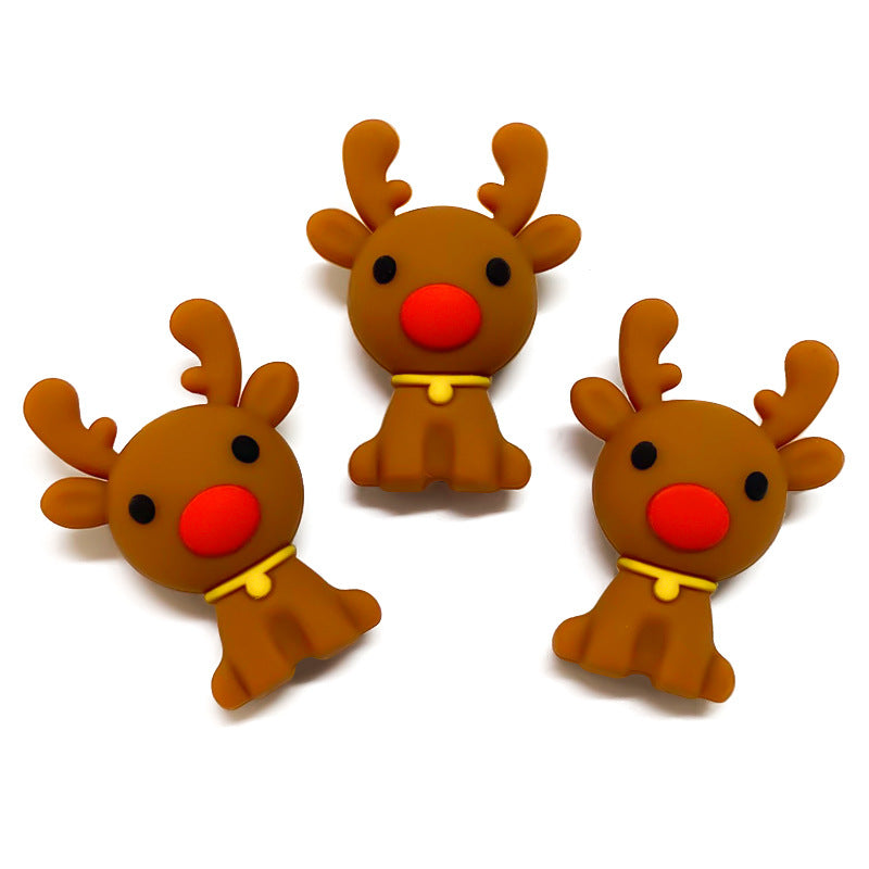 Silicone 3D Focal Beads Christmas Mini Elk Bright Red Nose 20pcs 4