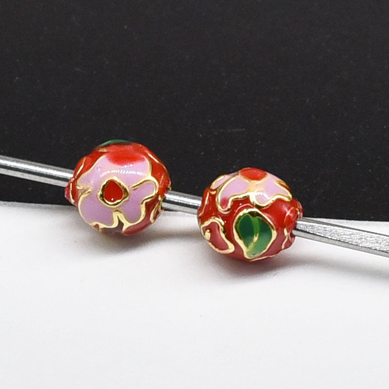 Flower Leaf Pattern Metal Beads 6/8/10mm Colorful Cloisonne Enamel 10pcs 11