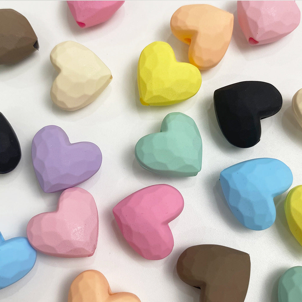 Rubberized Spray Painted Faceted Heart Acrylic Beads 19mm 50pcs