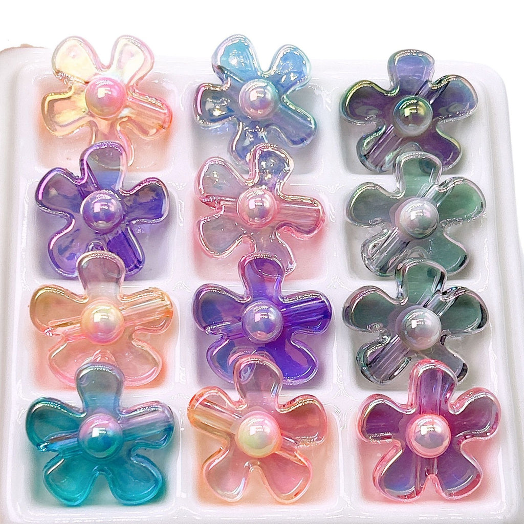 Plating Irregular Flower Acrylic Beads 26mm Transparent Pastel 100pcs