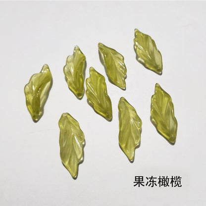 Czech Glass Beads Seaweed Leaf 14x37mm Translucent Green Blue Jasper 100pcs 24