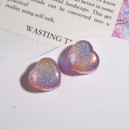 Glitter Starry Sky Heart Resin Beads 16mm Pastel Rainbow Shimmer 20pcs 8