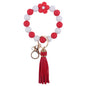 Colorful Flower Silicone Bead Wristlet Keychain with Leather Tassel 11