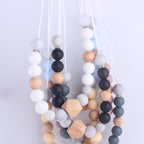 Octagon Silicone Beaded Keychain Necklace Matte Black White Wood 3