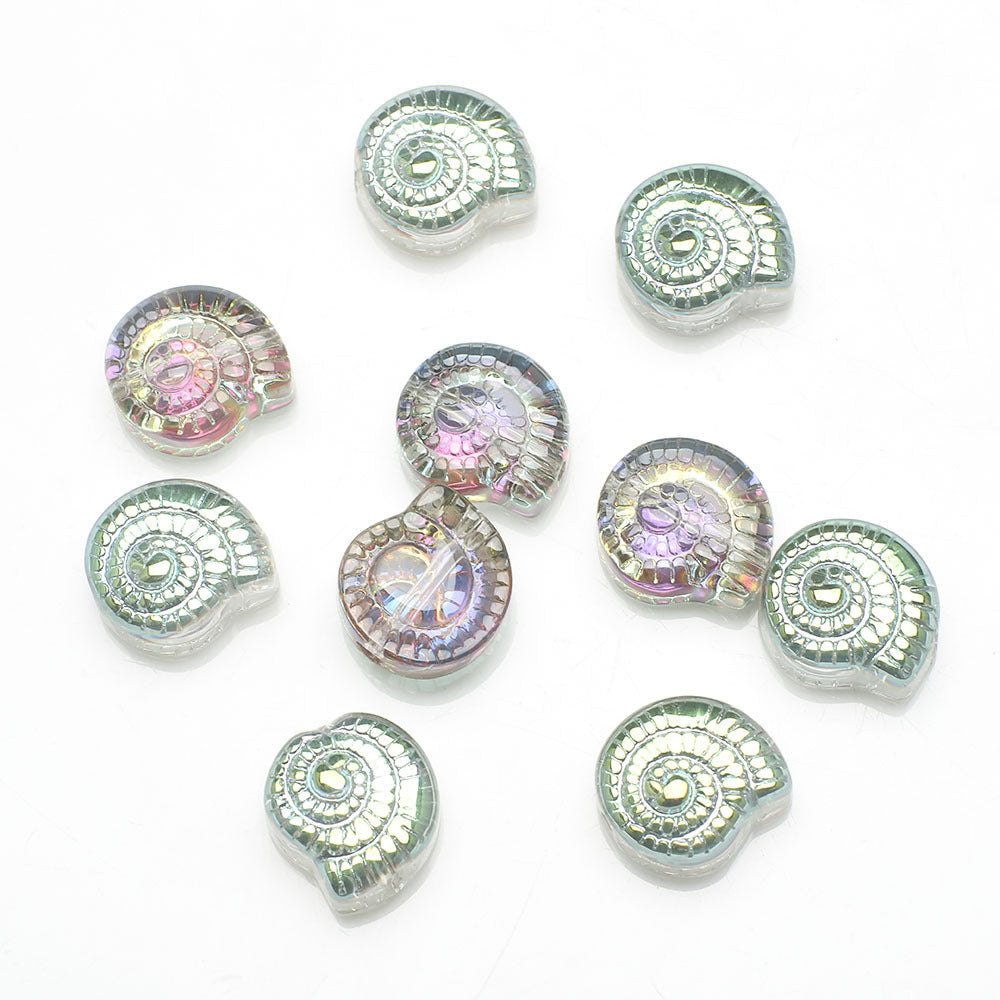 Electroplated Snail Glass Beads 12mm Transparent Iridescent 30pcs 16