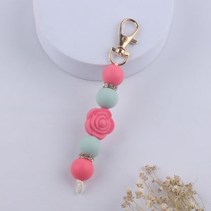 Double-Sided Rose Beaded Silicone Keychain Pastel Colors 9
