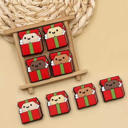 Silicone Focal Beads Christmas Gift Box with Playful Faces 20pcs 4