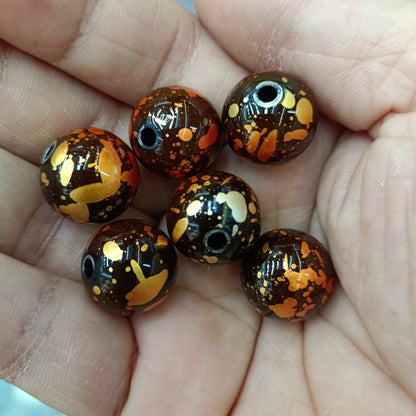 Dark Tone Spray Ink Acrylic Beads 16mm Glossy Splatter Pattern 100pcs 4