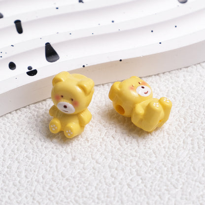 Cartoon Printed Teddy Bear Acrylic Beads 16mm Colorful Mixed 50pcs 10