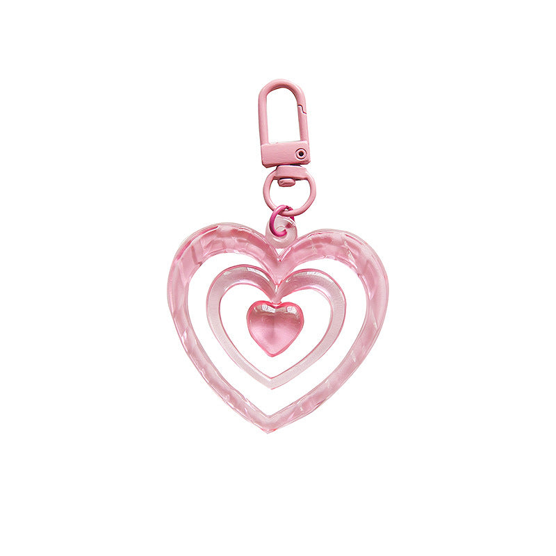 Resin Colored Hollow Heart Keychain Glossy Layered Design 5