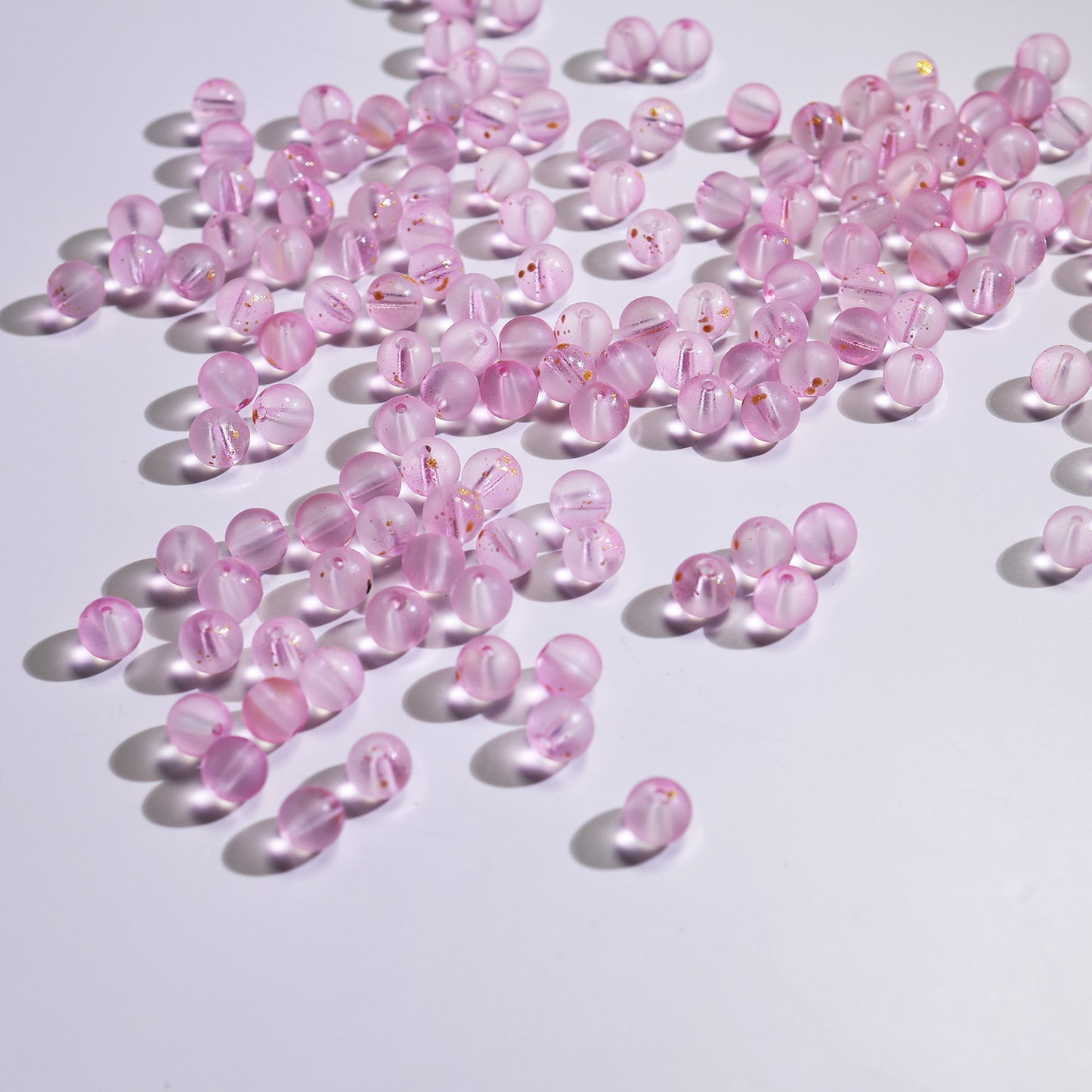 Frosted Round Glass Beads 10mm Soft Matte Finish Gold Flecks 50pcs 8