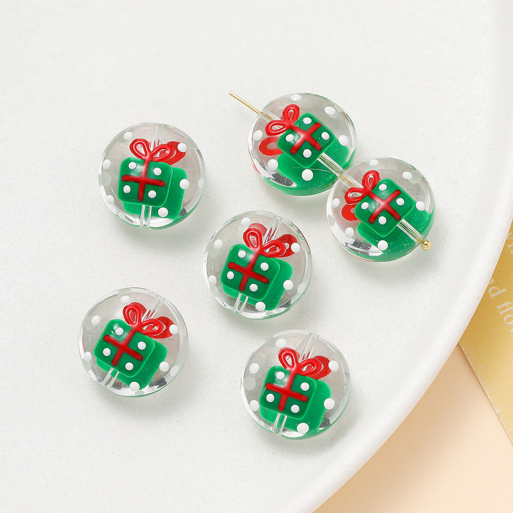 Hand Painted Flat Glass Beads 18mm Double-Sided Enamel Christmas 1pc 8