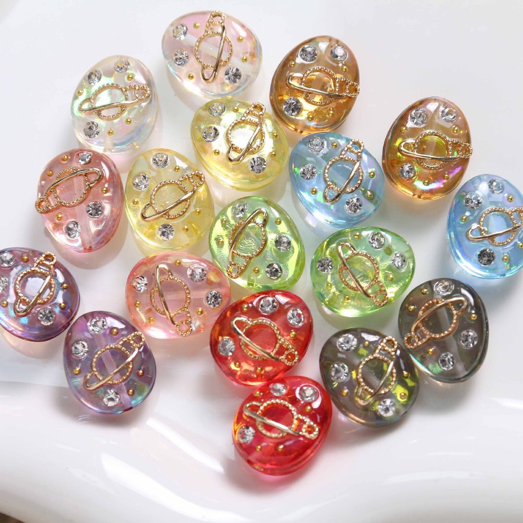 Oval Resin Rhinestone Beads 17x14mm Planet Pattern 5pcs 4