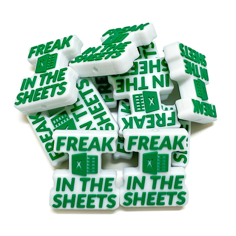 Silicone Focal Beads Creative Form Bold Text Spreadsheet Icon 20pcs 2