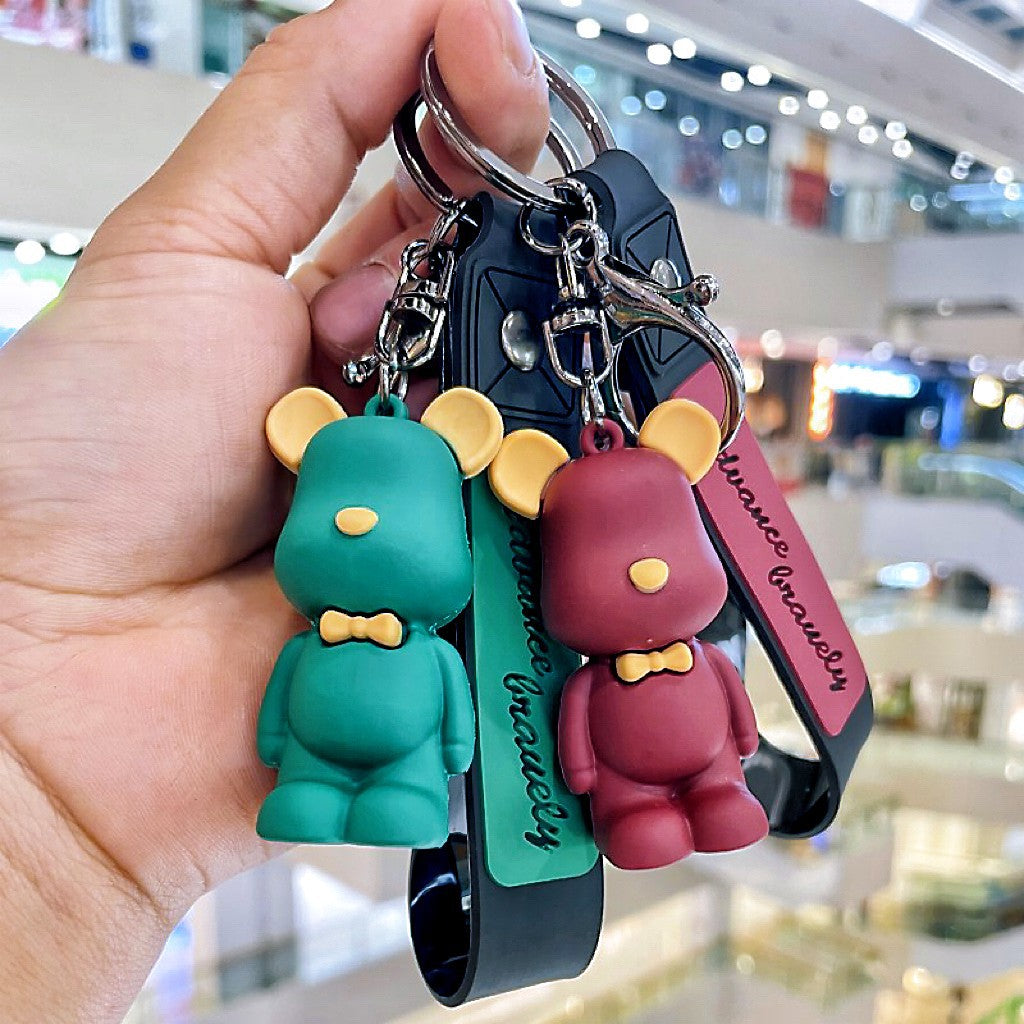 Silicone Bear Couple Keychain Nordic Style Soft Bow Tie Charm 3