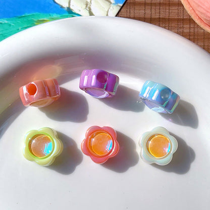 Flower Acrylic Beads 15mm Imitation Opal Encrusted Pastel 10pcs 3