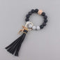 Silicone Beaded Wristlet Keychain with Leather PU Tassel in Pastel Colors 19