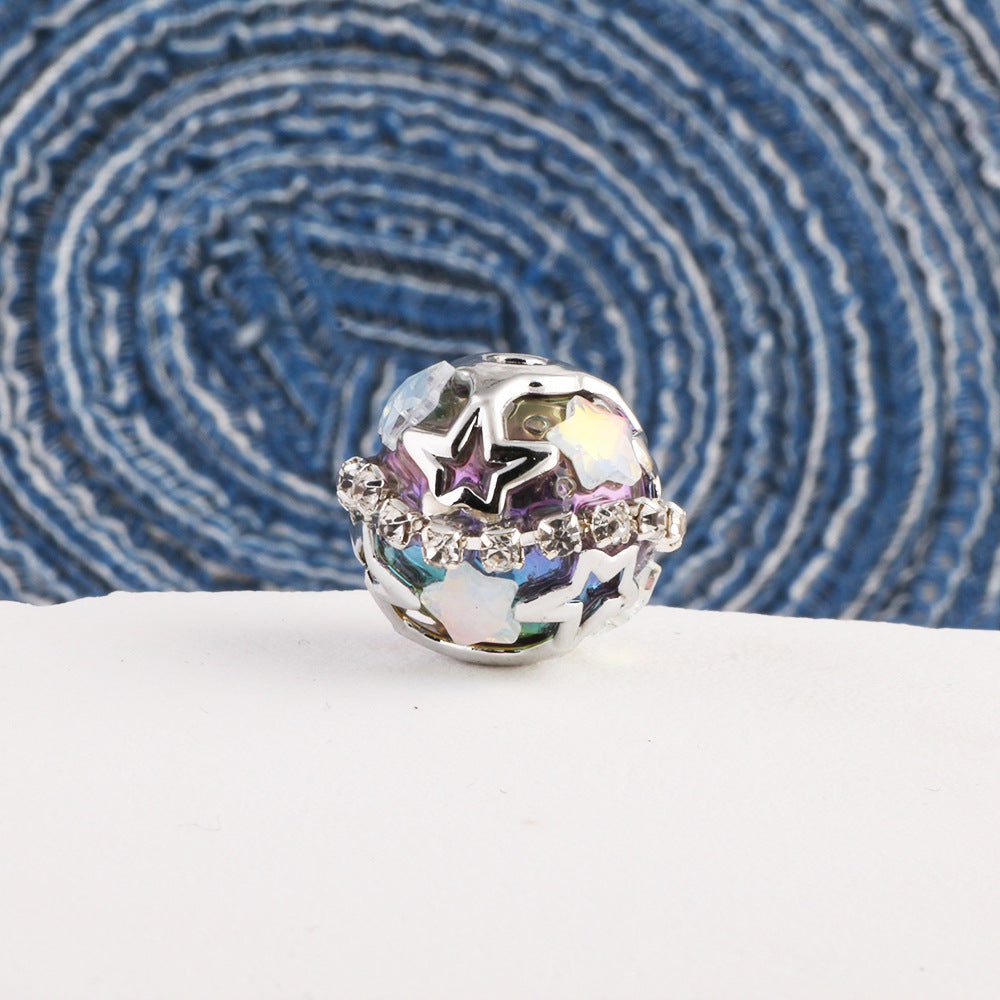 Starry Round Rhinestone Beads 18mm Acrylic Silver Star Cutout 10pcs 11