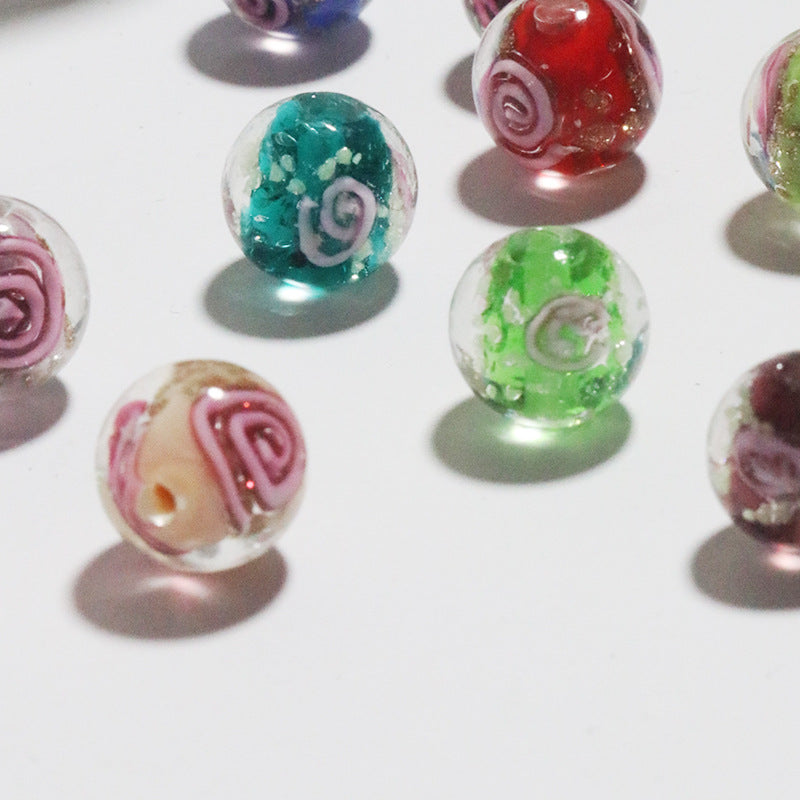 Electroplated Flower Glass Beads 12mm Glow in the Dark Gold Sand 5pcs 2