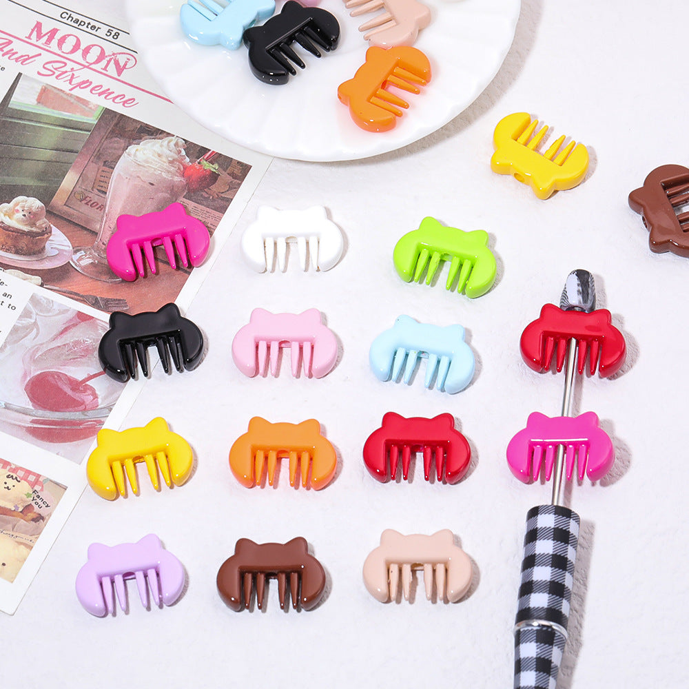 Painted Cat Ear Comb Acrylic Beads 24mm Colorful Glossy 50pcs