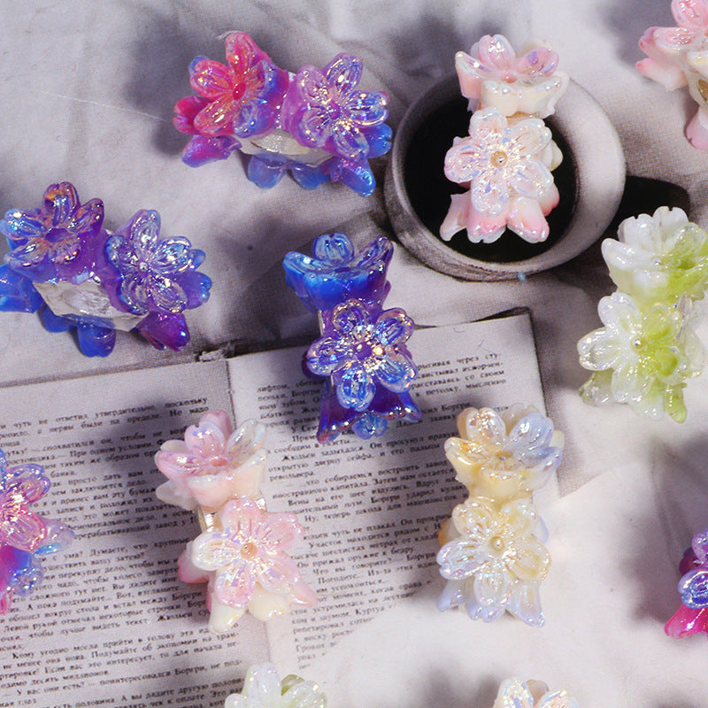Gradient Flower Resin Barrel Beads 18mm Iridescent Shimmer 5pcs